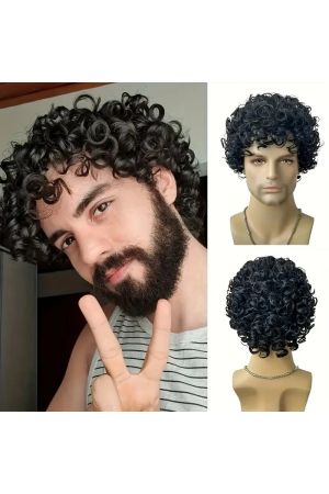 Custom Men Black Afro Curly Wig Tight Ringlet Curls Big Volume for a Realistic Look