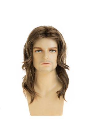 Custom Men Medium-Long Wavy Wig, Natural Brown Center Part, Face-Framing Layers